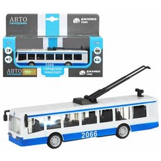 Машинка детская, металлическая, инерционная, Автопанорама, коллекционная, Троллейбус, масштаб 1:90 синий, чип на русском языке.