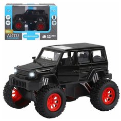 Машинка детская, металлическая, инерционная, Автопанорама, коллекционная, 1:32 "Внедорожник", черный, открываются двери, свет, звук