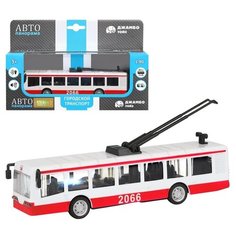 Машинка детская, металлическая, инерционная, Автопанорама, коллекционная, Троллейбус, масштаб 1:90 красный, чип русском языке.