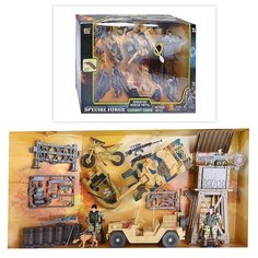 Набор военной техники Oubaoloon Танк, джип, лодка, 3 солдатика, аксессуары, свет, звук, в коробке (6647A)