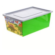 Ящик для хранения ZABIAKA универсальный, с крышкой, "Дино", объем 30 л, цвет салатовый