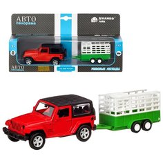 Машинка детская металлическая инерционная, коллекционная ТМ "Автопанорама" Jeep Wrangler c прицепом для перевозки животных, масштаб 1:43, открываются двери, в/к 28/13.5/6.5см