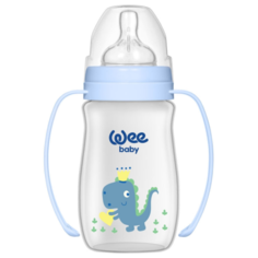 Wee Baby Бутылочка с широким горлышком и ручками Classic Plus Динозавр, 250 мл, с рождения, голубой
