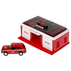 Игровой набор Технопарк "Пожарно-спасательная часть" 22 см, ворота, LADA, свет-звук