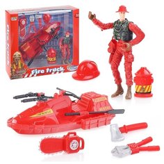 Пожарный набор Oubaoloon с лодкой, фигуркой пожарного, в коробке (9933B)