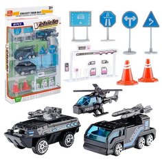 Набор машин Oubaoloon Полиция, с вертолетом, заправочной станцией и дорожными знаками, в коробке (YD6610-B)