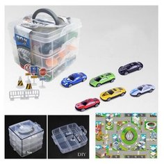 Набор машинок Junfa металл, в пластиковом контейнере, М 1:64, 6 штук, с аксессуарами, 16*16*12,5 см (JH933-K6)