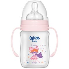 WeeBaby Бутылочка Classic Plus для кормления из ПП с широким горлышком и ручками 150 мл., Девочка