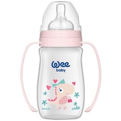 WeeBaby Бутылочка Classic Plus для кормления из ПП с широким горлышком и ручками 250мл.,Роз.Динозавр
