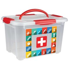 КОРОБКА УНИВЕРС. С РУЧКОЙ И ДЕКОРОМ "АПТЕЧКА" 5,5 Л (БЕСЦВЕТН.) (1/16) "БЫТПЛАСТ" Econova