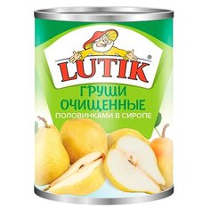Консервированные груши Lutik очищенные в сиропе, жестяная банка 850 мл Лютик