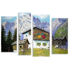 Модульная картина на холсте "Домик в горах" 150x109 см Modulka.Ru
