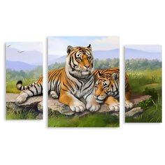 Модульная картина на холсте "Уставшие тигры" 90x56 см Modulka.Ru
