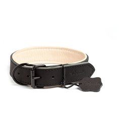 Ошейник кожаный с мягкой бежевой подкладкой GRIPALLE Гросс, натуральная кожа, черная стальная фурнитура, размер: ширина 40 мм, длина 55 см, цвет черный,
