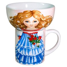 Набор "Кукла" 2 пр.: кружка 200 мл, миска 300 мл в подарочной упаковке МФК