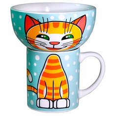 Набор "Рыжий кот (эмоции)" 2 пр.: кружка 200 мл, миска 300 мл в подарочной упаковке МФК