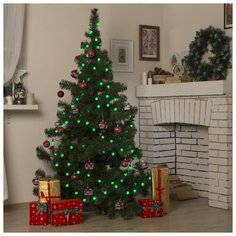 Гирлянда уличная Luazon Lighting Нить с насадками Шарики d=1, 5 см 10 м, LED-100-220V, 8 режимов, нить темная, свечение зеленое (671562)