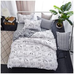 Комплект постельного белья Mency House White Cat Семейный, Поплин, наволочки 50x70, 70х70