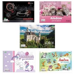 Альбом для рисования, А4, 24 листа, спираль, обложка картон, HATBER "ECO", 205х300 мм, Ассорти (5 видов), 24А4Cсп