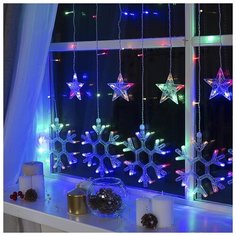Гирлянда Luazon Lighting "Бахрома", 2,4*0,9 м, "Снежинки", LED-150-220V, 8 режимов, нить прозрачная, свечение мульти (2361712)