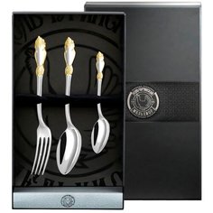 Набор десертный посеребренный с позолотой "Серебряная Роза" (ложка, вилка, ложка чайная ) в футляре Кольчугинский мельхиор