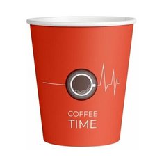 Стакан бумажный 250 мл, "Coffee time" красный однослойный (50 шт в упаковке) ИнтроПластика