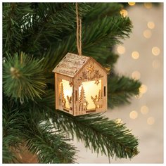 Подвеска световая "Домик с Оленем", 8х5х6 см, 1 LED, бат.(в комп), серое окно, Т/БЕЛЫЙ 3667560 Luazon Lighting