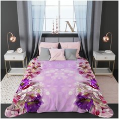 Покрывало стеганое "Волшебные цветы", 200*220 см. Сирень