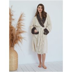Халат Arya Велюровый Женский с Искусственном Мехом Luxury Экрю, L