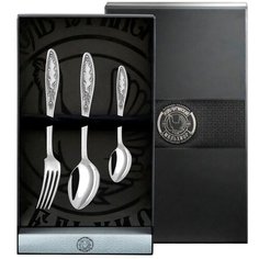 Набор десертный Кольчугинский мельхиор "Пламя" 3 предмета (ложка, вилка, ложка чайная) посеребренный