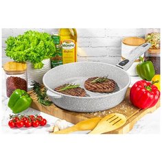 Сковорода - гриль круглая 28 см ГАРМОНИЯ ВКУСА "Серый агат" без крышки, с/р, 51,5х29х10 см Elan Gallery