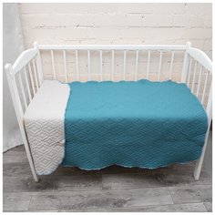 Покрывало ультрастеп в детскую кроватку - Облегченное одеяло двухстороннее, Вселенная текстиля, Полиэстер, цвет изумруд-бежевый 105х150 см