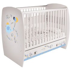 Кроватка Polini Simple 710, Слоник на шаре, с ящиком, белый