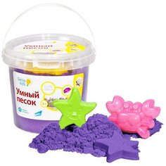 Кинетический песок Genio Kids Умный с формочками, фиолетовый, 1 кг, пластиковый контейнер