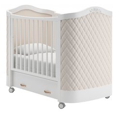 Кроватка Гандылян Тиффани декор ромб (колесо) (качалка) белый