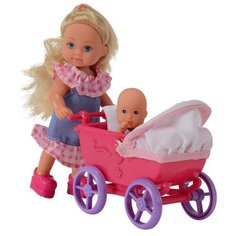 Набор кукол Simba Еви с малышом на прогулке (розовая коляска), 12 см, 5736241-2