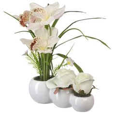 Орхидея и Роза в керамическом кашпо, Д280 Ш90 В280, белый Engard