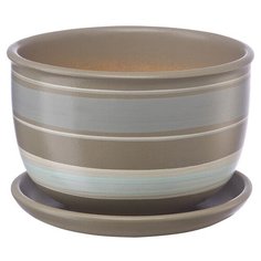 Керамический горшок с подставкой, 0,5 л., Д130 Ш130 В90, серый с белыми полосками Engard