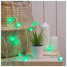 Гирлянда Luazon Lighting Нить с насадками “Шарики Зеленые”, 5 м, LED-30-220V, 8 режимов, нить прозрачная, свечение зеленое (3590703)
