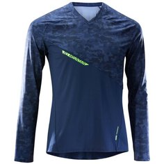 Футболка с длинными рукавами для горного велоспорта All Mountain, размер: M, цвет: Синий Графит/Китово-Серый/Лайм ROCKRIDER Х Декатлон Decathlon