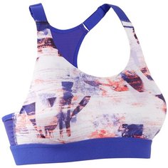 Топ для фитнеса и кардиотренировок женский бело-синий с принтом 900, размер: XS, цвет: Разноцветный/Черничный/Белоснежный DOMYOS Х Декатлон Decathlon