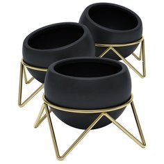 Набор из 3 горшков Umbra для растений на подставке Potsy черный-латунь