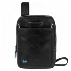 Мужская вертикальная сумка с плечевым ремнем Piquadro Blue Square черная