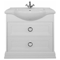 Тумба с керамической раковиной FOSTER 80, TS-F9080-C-W/BU 013.80.07, ШхГхВ : 81х47,5х86 см., напольная, два ящика с доводчиками, цвет белый, ручки круг хром. Tessoro