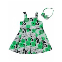 Платье для девочки с ободком Monna Rosa "Цветы" зеленое, размер 110-116
