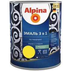 Эмаль алкидноуретановая (АУ) Alpina 3 в 1 по ржавчине желтый (RAL 1021) 0.75 л