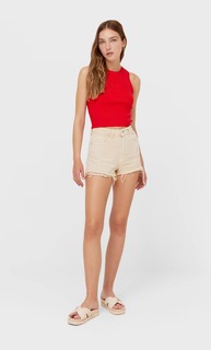 Stradivarius Трикотажный Топ Без Рукавов Со Скрещенными Бретелями Сзади Красный M