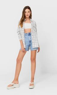 Stradivarius Куртка Рубашечного Кроя В Клетку Цвет Небеленого Полотна Xl