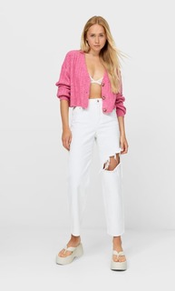 Stradivarius Укороченный Кардиган Ярко-Розовый M