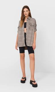 Stradivarius Куртка Рубашечного Кроя В Клетку Бежевый L